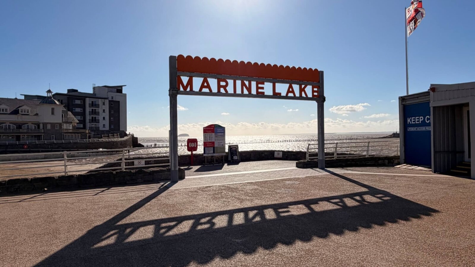 The Marine Lake sign on the Weston-super-Mare seafront, refurbished by EJ McGrath