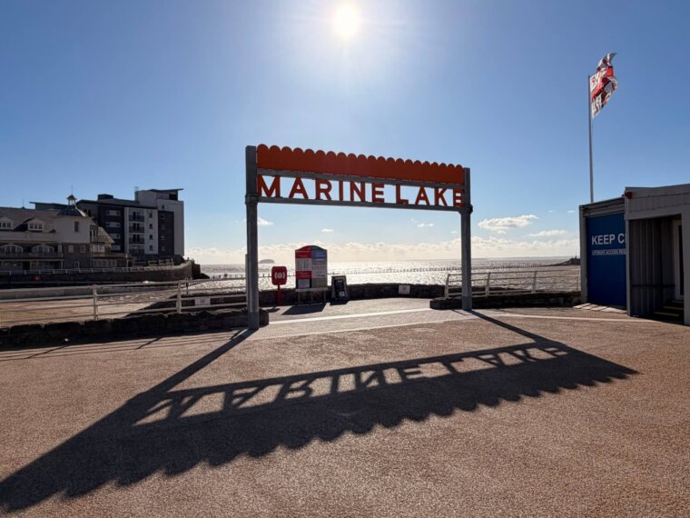 The Marine Lake sign on the Weston-super-Mare seafront, refurbished by EJ McGrath