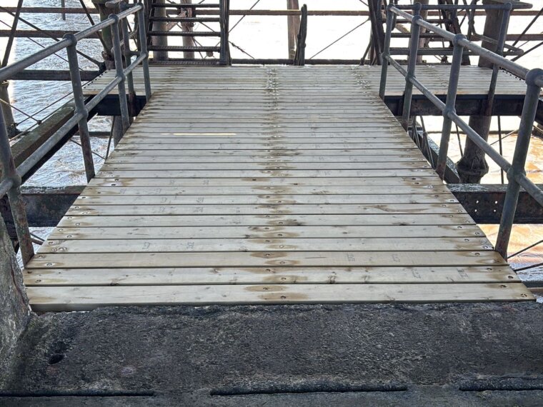 The repaired landing stage decking and balustrades at Clevedon Pier