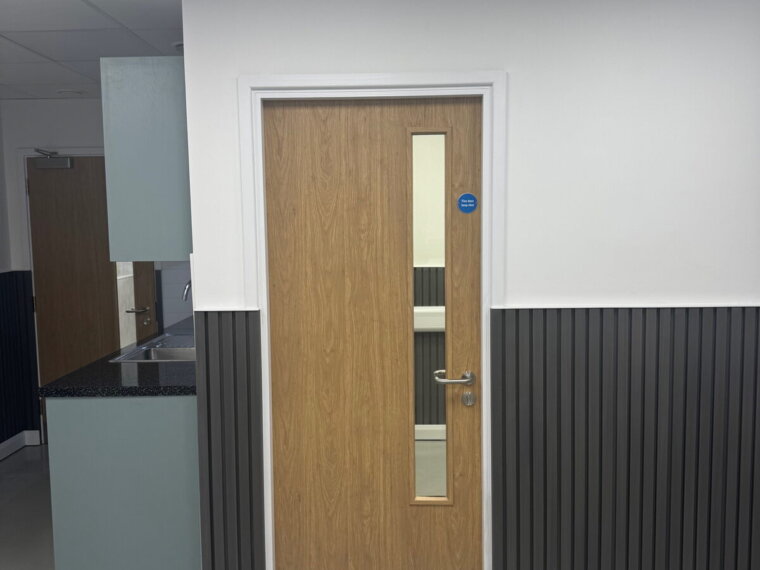 Internal fire door with the kitchen beyond